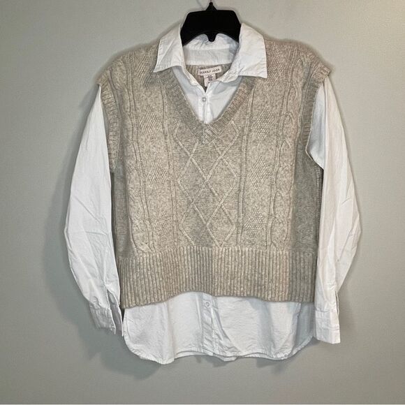 Sincerely Jules Cable Knit Sweater Vest with Attached Button Up Top M - Picture 1 of 4
